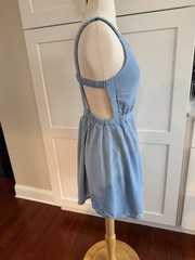 Blue Open Back Strappy Mini Dress | Ruched Straps | Casual Summer Dress small