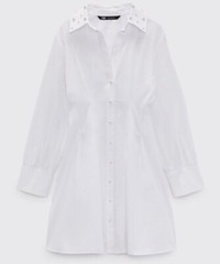 ZARA PEARL APPLIQUÉ POPLIN DRESS WHITE 2816/262 XS