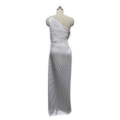 Delfi Collective Silver One Shoulder Pleated Cutout Maxi Dress Size Med USA Made