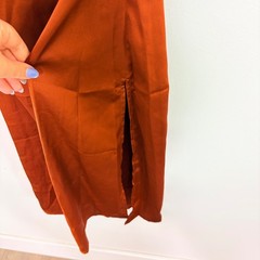 ASTR the Label Alva Ruched Lace Trim Midi Dress Rust Satin ACDR101003B Womens S