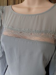 Warehouse grey lace sheer cut out long sleeve mini dress ruffle boho lined 10