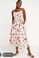 Old Navy Women&rsquo;s Fit & Flare Cami Midi Floral Sundress Smocked Romantic Sz L