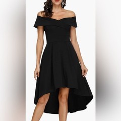 NWT Jasambac Off Shoulder High Low A Line Black Cocktail Dress w Pockets – Sz L
