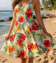 Two Palms Women&rsquo;s XL Hibiscus Empire Princess Flare Dress HAWAIIAN LUAU SUMMER
