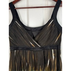 Calvin Klein Silk Trim Fit & Flare Dress Size 4/6 Black Yellow Lined Side Zip