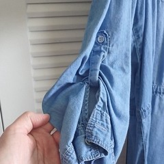 Gloria Vanderbilt Blue Solid Denim look Button Front Shirt Dress Roll Tab 3/4 L