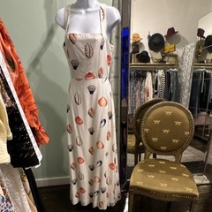 White Shell Print Strappy Sleeve Maxi Dress Square Neck Sleeveless Long