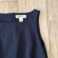 Eddie Bauer Midi Dress Tall 8 Solid Navy Blue Stretch Back Zip Lined Sleeveless