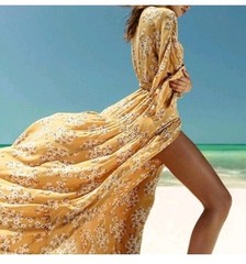 Billabong XS My Favorite Golden Hour Floral Wrap Maxi Dress $109 NWOT Tan & Pink