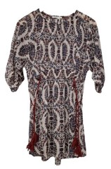 Floreat Anthropologie Paisley Sheer Chiffon Kaftan Dress XS 6 8 Beige Blue Red