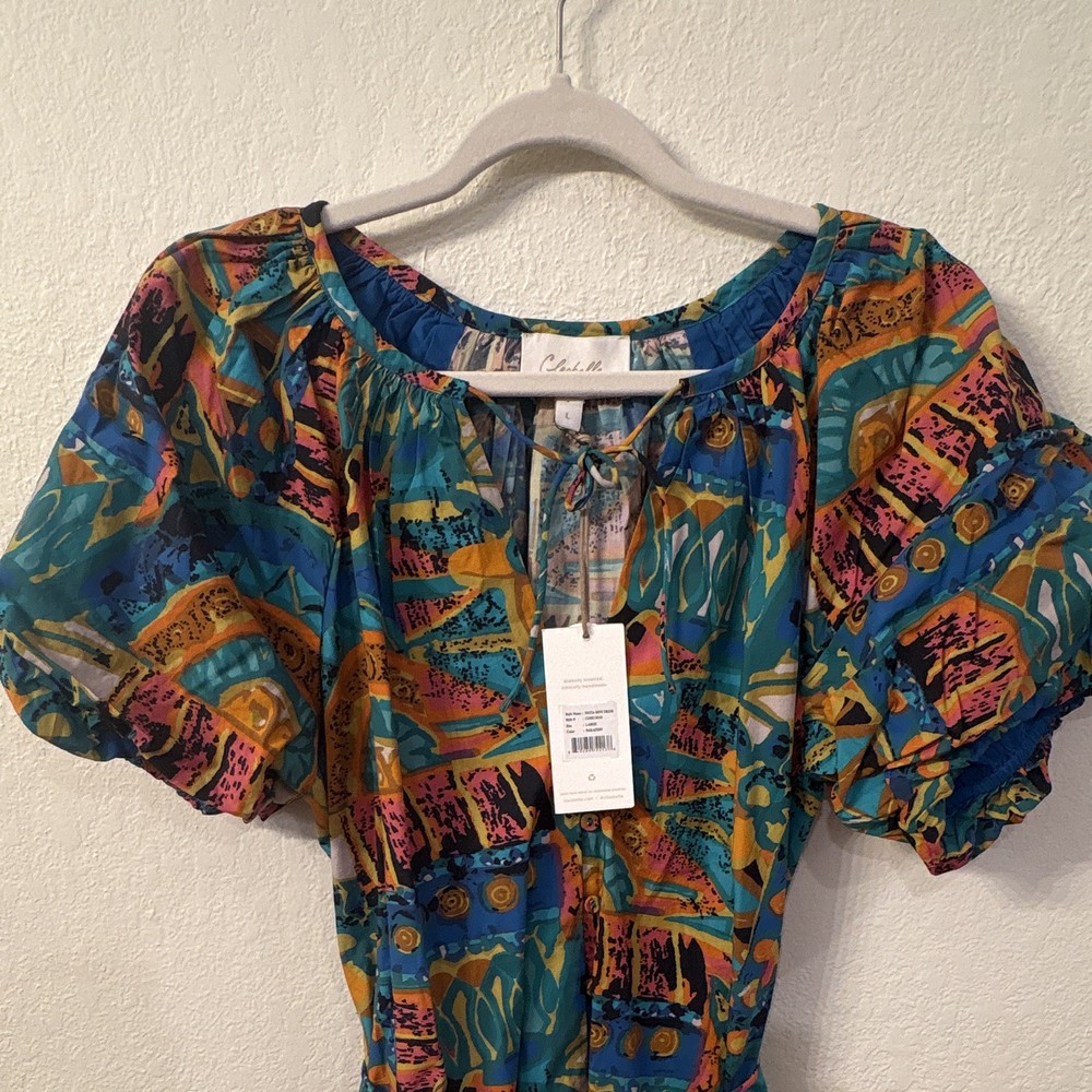 Cleobella Natia Abstract Mini Cotton Dress in Paradiso print NWT Size Large