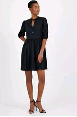 BOSS Orange Dorena A-Line Dress Women&rsquo;s S Black Tie Neck Elbow Sleeve Pullover