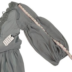 Joyfolie Eileen Dress Sea Mist Tiered Maxi With Lace-Up Front & Sheer Sleeves M