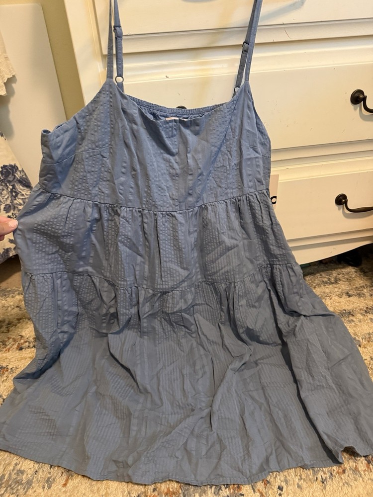 SO Blue Solid Mini dress Square Neck Tiered Strappy Woven Cotton XXL