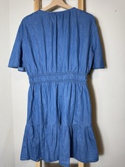 Speed Limit Blue Chambray Ruched Flutter Sleeve V-Neck A-Line Dress Size L