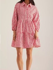 Maeve Anthropologie Red White Heart Button-Front Tiered Bettina Dress Size small