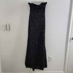 Black Sequin Strapless High Slit Evening Gown Formal Dress Size M