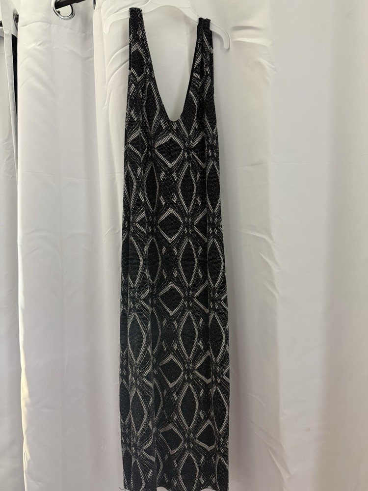 Women’s XL Regular Black/White Geometric One Shoulder Sleeveless Maxi Dress