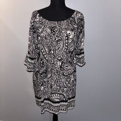 Umgee Black White Floral Shift Dress Boho 3/4 Bell Sleeves Pockets Women&rsquo;s XL