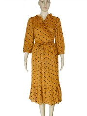 Object Collection Ruffle Detail Printed Wrap Dress Golden Dot Midi New Small 36