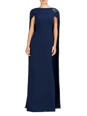 Kay Unger Dark Midnight Blue Alexandria Cape Sleeve Gown Size 0 $388