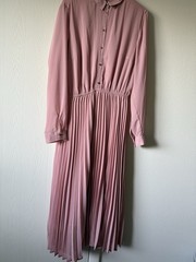 ABLETREE Pink Solid Collared Button Front Pleated Lined Dress