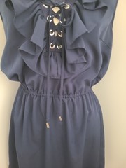 Venus Ruffle Lace Up Mini Dress Women’s Size S Sleeveless Tie Front Navy Blue