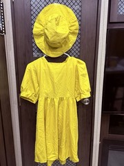 Women&rsquo;s Yellow Solid A-Line Dress Knee Length Short Sleeve Size M with Hat