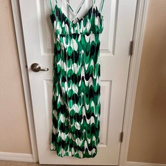 New Zara Abstract Green White Black Dress Cami Strap Crisscross Back Ladies L