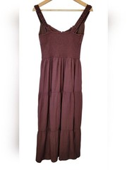 Blush & Day NWT Women&rsquo;s Smocked Maxi Dress Purple Brown Front Slit Size M