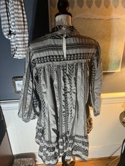 Devotion Twins Gray Black Geometric Ruffle 3/4 Sleeve Crew Neck Short Dress M