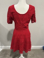 Armani Exchange Red Eyelet Lace Shift Dress Short Sleeve Embroidered
