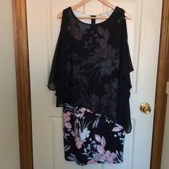 TEABERRY ANGLE CHIFFON OVERLAY WITH PINK/GREY FLORAL DRESS SIZE 8