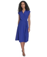 Calvin Klein Petite Surplice-Neck Gauze MIDI Dress – Ultramarine Size 0P NWT