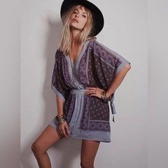 Free People Santa Cruz Kimono Tunic Dress Size S Boho Festival Sheer Mini