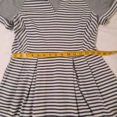 Three Dots Womens Pleated Knee-Length Casual Dress Size Medium Grey/White Stripe