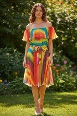 Alice + Olivia Vibrant Multicolor Rainbow Ruffle Dress 100% Silk MSRP $440