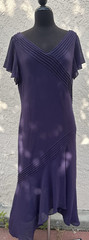 Adrianna Papell Purple Beaded Dress Sz 14 Asymetrical Chiffon Flutter Sleeves