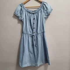 Speed Limit MPH Chambray Cotton Puff Sleeve Babydoll Mini Shirt Dress Large