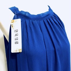 Royal Blue Sheer Chiffon Halter Dress Womens Small Sleeveless Sheath Back Tie