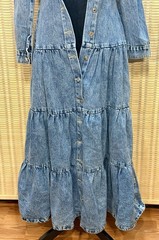 Womens SM Denim Tiered Button-Down Prairie Country Dress Blue Rodeo Queen
