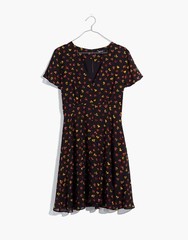 Madewell Black 100% Silk Button Front Swing Dress in Feline Floral