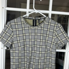 H&M Divided Black And Yellow Plaid Mini Dress Slim Fit Size 12 Ring Zipper