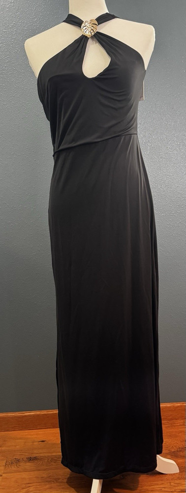Red Carter Black Solid Halter Cutout Sleeveless Stretch Maxi Dress L