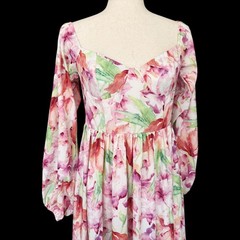 Pink Floral Sweetheart Puff Sleeve Maxi Dress Sz 6 M Boho Cottagecore Coquette