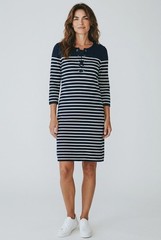 Talbots Sweater Dress Women Medium Stripped Cotton Blend Stretch 3/4 Sleeve Midi