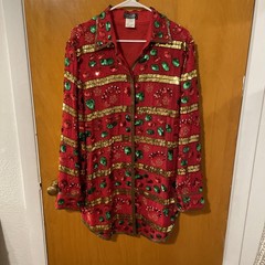 Creative Creations Christmas Sequin & Beaded Silk Shirt-Dress Jacket Lg Rare
