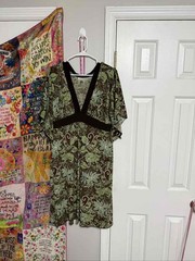 Phoebe Couture Silk Blend Floral Empire Waist Dress Green Brown Sz 20w