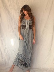 90s Grey Patchwork Whimsigoth Embroidered Fairy Maxi Dress