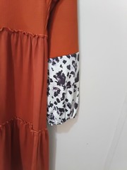 Size M Brown Gray Long Sleeve Sheer End Sleeve Dress